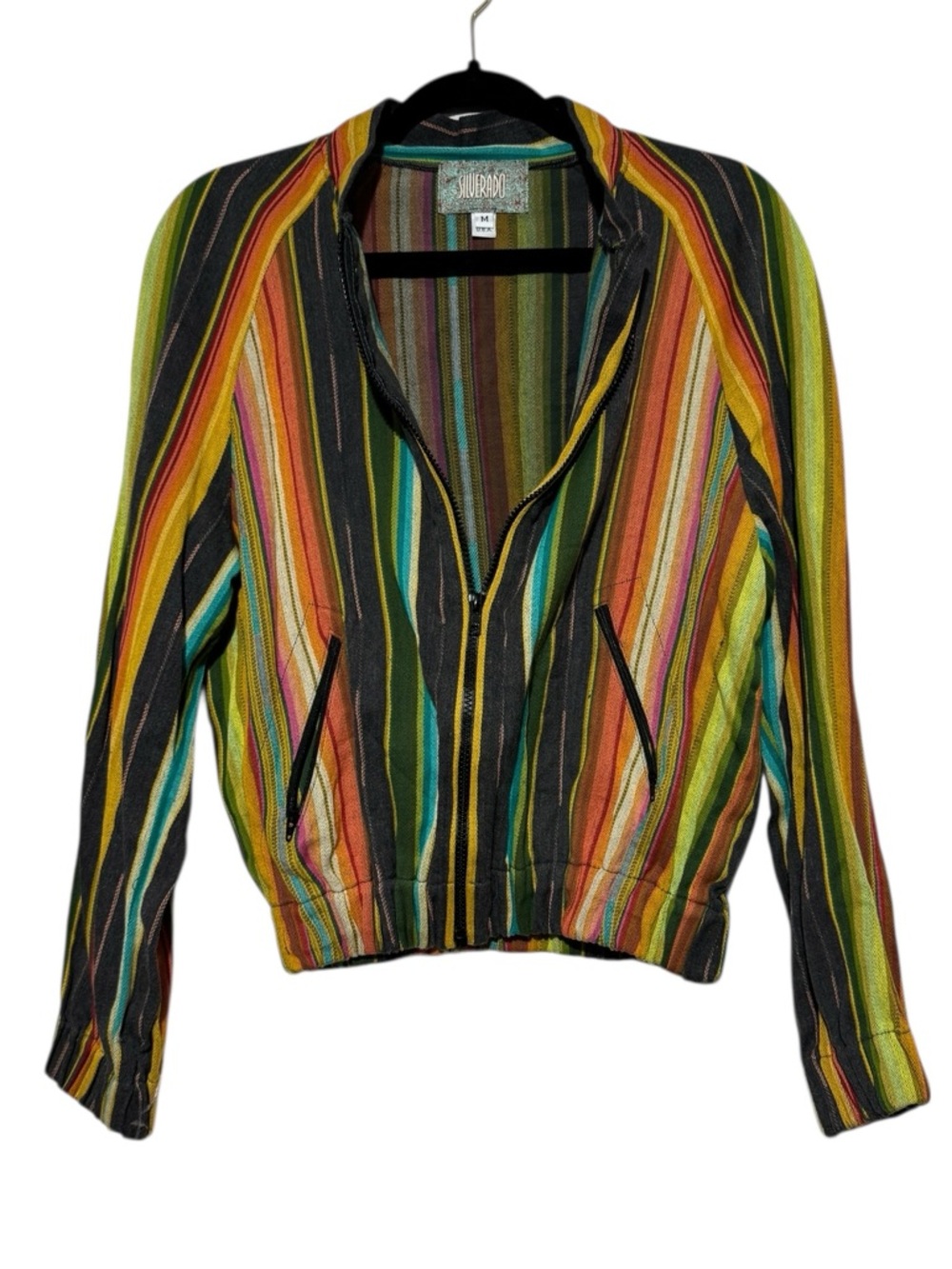 Vintage Silverado Rainbow Striped Jacket Women Size M Festival Southwest Boho